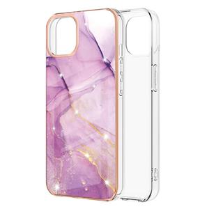 huismerk Electroplating Marmeren Patroon Dual-Side IMD TPU Shockproof Case voor iPhone 13 (Purple 001)