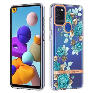 huismerk Voor Samsung Galaxy A21S Bloemen en planten Serie IMD TPU-telefooncase (Blue Rose)