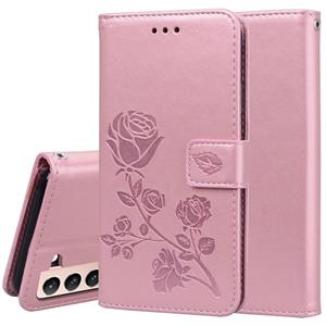 huismerk Voor Samsung Galaxy S21 5G Rose reliëf horizontale flip PU lederen hoesje met houder en kaart slots &portemonnee (rose goud)