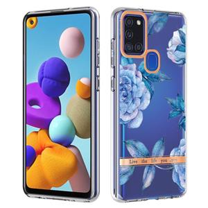 huismerk Voor Samsung Galaxy A21S Bloemen en planten Serie IMD TPU Telefoonhoes (Orchidee Peony)