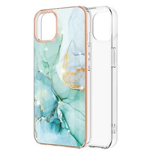 huismerk Galvaniseren Marmeren Patroon Dual-Side IMD TPU Shockproof Case voor iPhone 13 (Groen 003)