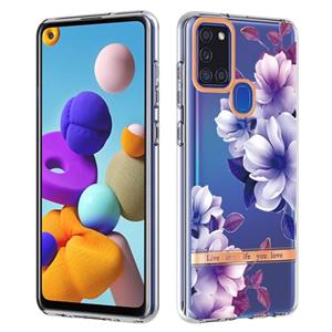 huismerk Voor Samsung Galaxy A21S bloemen en planten serie IMD TPU telefooncase (paarse begonia)