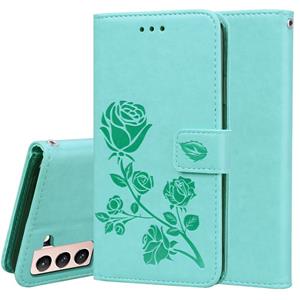 huismerk Voor Samsung Galaxy S21 5G Rose Reliëf Horizontale Flip PU Lederen Hoesje met Houder &Amp; Kaart Slots &Portemonnee (Groen)