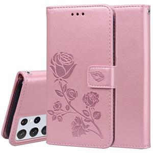 huismerk Voor Samsung Galaxy S21 Ultra 5G Rose Reliëf Horizontale Flip PU Lederen Hoesje met Houder & Kaart Slots &Portemonnee (Rose Gold)