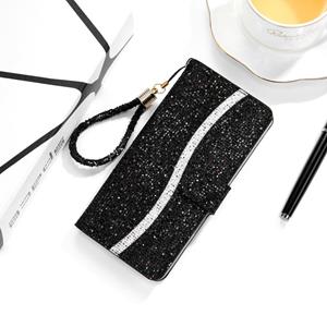 huismerk Glitter Powder Horizontal Flip Lederen Case met Kaart Slots & Houder & Lanyard voor iPhone 13 Pro (Black)