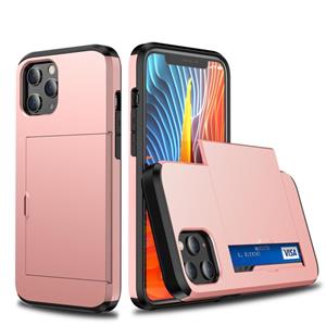 huismerk Voor iPhone 12 mini Shockproof Rugged Armor Protective Case met Card Slot (Rose Gold)