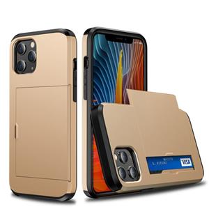 huismerk Voor iPhone 12 mini Shockproof Rugged Armor Protective Case met card slot (Goud)