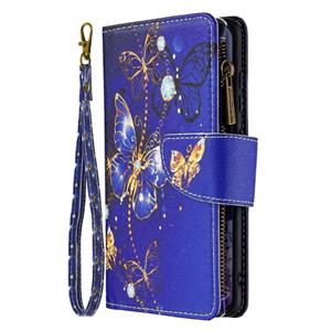 huismerk Voor Samsung Galaxy S20 Gekleurd tekenpatroon Rits Horizontale Flip Lederen case met Holder & Card Slots & Wallet(Purple Butterfly)