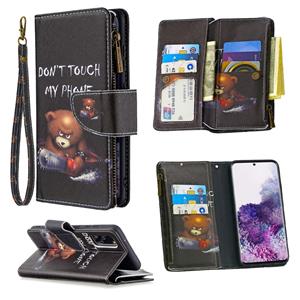 huismerk Voor Samsung Galaxy S20 Gekleurd tekenpatroon Rits Horizontale Flip Lederen case met Holder & Card Slots & Wallet(Bear)