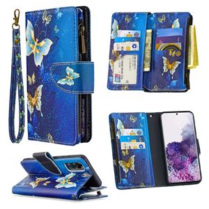 huismerk Voor Samsung Galaxy S20 Gekleurd tekenpatroon Rits Horizontale Flip Lederen case met Holder & Card Slots & Wallet(Golden Butterfly)