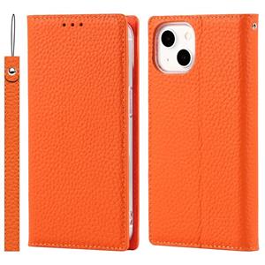 huismerk Litchi Texture Lederen Telefoonhoesje met Lanyard & Holder & Card Slots & Portemonnee voor iPhone 13 (Oranje)