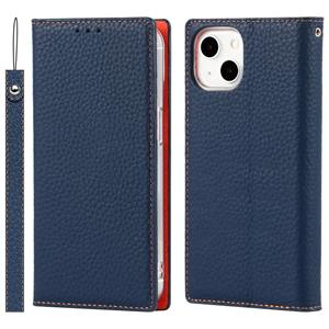 huismerk Litchi Texture Lederen Telefoonhoesje met Lanyard & Holder & Card Slots & Wallet voor iPhone 13 (Dark Blue)