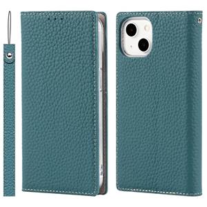 huismerk Litchi Texture Lederen Telefoon Case met Lanyard & Holder & Card Slots & Portemonnee voor iPhone 13 Mini (Sky Blue)