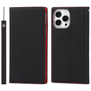 huismerk Litchi Texture Lederen Telefoonhoesje met Lanyard & Holder & Card Slots & Portemonnee voor iPhone 13 Pro (Zwart)