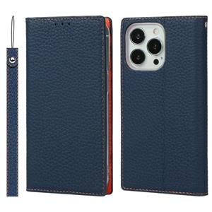 huismerk Litchi Texture Lederen telefoonhoesje met Lanyard & Holder & Card Slots & Wallet voor iPhone 13 Pro (Dark Blue)