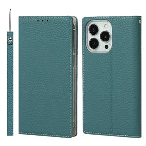 huismerk Litchi Texture Lederen telefoonhoesje met Lanyard & Holder & Card Slots & Portemonnee voor iPhone 13 Pro (Sky Blue)