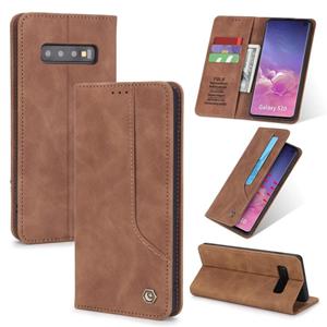 Voor Samsung Galaxy S10 POLA 008-serie Retro Classic Magnetic Horizontal Flip Leather Case met Holder & Card Slots(Bruin)