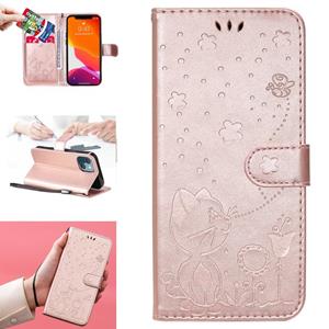 huismerk Cat Bee Embossing Pattern Shockproof Horizontal Flip Leather Case with Holder & Card Slots & Wallet For iPhone 13 mini(Rose Gold)