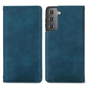 huismerk Voor Samsung Galaxy S21 Retro Skin Feel Business Magnetische Horizontale Flip Lederen Case met Houder & Kaart Slots & Portemonnee & Foto Frame (Blauw)