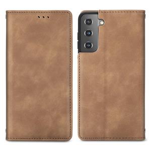 huismerk Voor Samsung Galaxy S21 Retro Skin Feel Business Magnetische Horizontale Flip Lederen Case met Houder & Kaart Slots & Portemonnee & Foto Frame (Bruin)