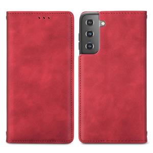 huismerk Voor Samsung Galaxy S21 Retro Skin Feel Business Magnetische Horizontale Flip Lederen Case met Houder & Kaart Slots & Portemonnee & Foto Frame (Rood)