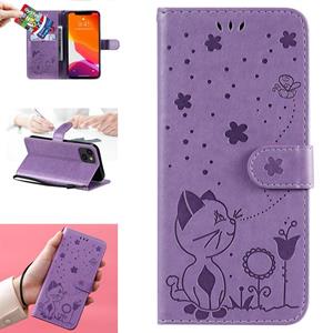 huismerk Cat Bee Embossing Pattern Shockproof Horizontal Flip Leather Case with Holder & Card Slots & Wallet For iPhone 13(Purple)