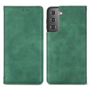 huismerk Voor Samsung Galaxy S21 Retro Skin Feel Business Magnetische Horizontale Flip Lederen Case met Houder & Kaart Slots & Portemonnee & Foto Frame (Groen)