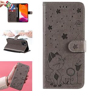 huismerk Cat Bee Embossing Pattern Shockproof Horizontal Flip Leather Case with Holder & Card Slots & Wallet For iPhone 13(Grey)