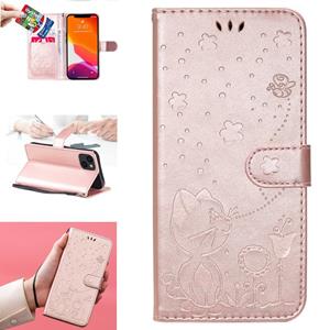 huismerk Cat Bee Embossing Pattern Shockproof Horizontal Flip Leather Case with Holder & Card Slots & Wallet For iPhone 13(Rose Gold)