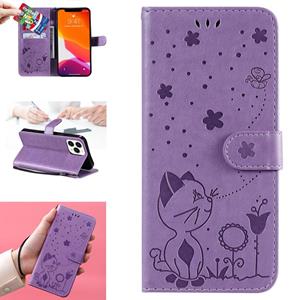 huismerk Cat Bee Embossing Pattern Shockproof Horizontal Flip Leather Case with Holder & Card Slots & Wallet For iPhone 13 Pro Max(Purple)