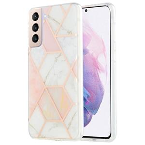 huismerk Voor Samsung Galaxy S21 Plus 5G 3D Electroplating Marble Pattern TPU Beschermhoes (Roze Wit)