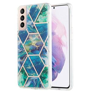 huismerk Voor Samsung Galaxy S21 Plus 5G 3D Electroplating Marble Pattern TPU Beschermhoes (blauwgroen)