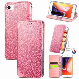 huismerk Blooming Mandala Embossed Pattern Magnetic Horizontal Flip Leather Case with Holder & Card Slots & Wallet For iPhone 6(Pink)