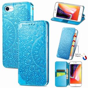 huismerk Blooming Mandala Embossed Pattern Magnetic Horizontal Flip Leather Case with Holder & Card Slots & Wallet For iPhone 6(Blue)