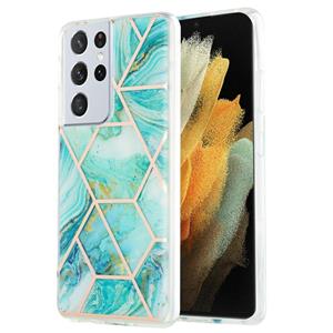 huismerk Voor Samsung Galaxy S21 Ultra 5G 3D Electroplating Marble Pattern TPU Beschermhoes(blauw)