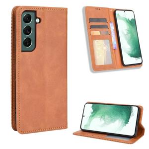 huismerk Voor Samsung Galaxy S22 + 5G Magnetische Gesp Retro Textuur Lederen Telefoonhoes (Brown)