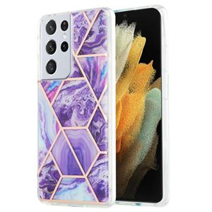 huismerk Voor Samsung Galaxy S21 Ultra 5G 3D Electroplating Marble Pattern TPU Beschermhoes (Donker paars)