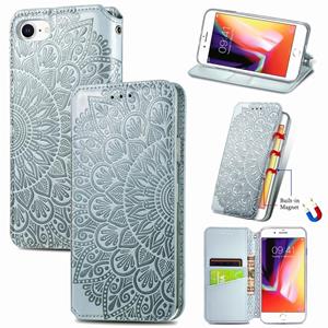 huismerk Blooming Mandala Embossed Pattern Magnetic Horizontal Flip Leather Case with Holder & Card Slots & Wallet For iPhone 6(Grey)