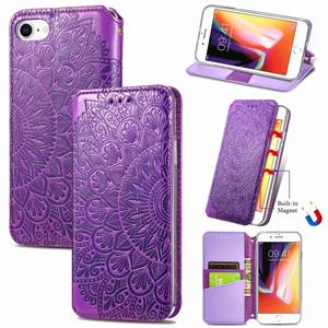 huismerk Blooming Mandala Embossed Pattern Magnetic Horizontal Flip Leather Case with Holder & Card Slots & Wallet For iPhone 6(Purple)