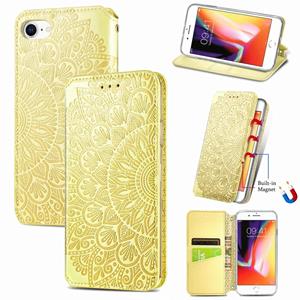 huismerk Blooming Mandala Embossed Pattern Magnetic Horizontal Flip Leather Case with Holder & Card Slots & Wallet For iPhone 6(Yellow)