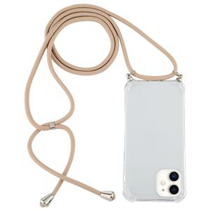 huismerk Voor iPhone 12 mini Schokbestendige transparante TPU-behuizing met Lanyard(Goud)