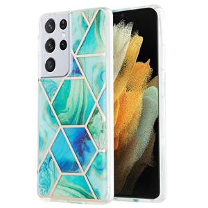 huismerk Voor Samsung Galaxy S21 Ultra 5G 3D Electroplating Marble Pattern TPU Beschermhoes(groen)