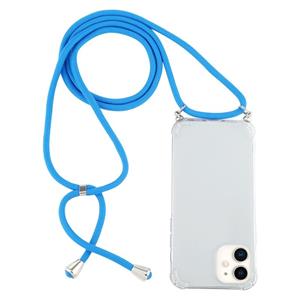 huismerk Voor iPhone 12 mini Schokbestendige transparante TPU-hoes met Lanyard(Blauw)