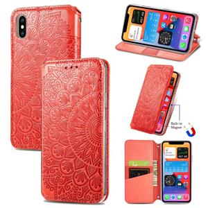 huismerk Blooming Mandala Embossed Pattern Magnetic Horizontal Flip Leather Case with Holder & Card Slots & Wallet For iPhone XS / X(Orange)