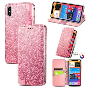 huismerk Blooming Mandala Embossed Pattern Magnetic Horizontal Flip Leather Case with Holder & Card Slots & Wallet For iPhone XS / X(Pink)