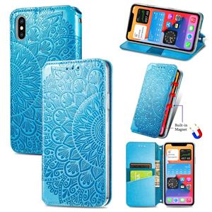 huismerk Blooming Mandala Embossed Pattern Magnetic Horizontal Flip Leather Case with Holder & Card Slots & Wallet For iPhone XS / X(Blue)