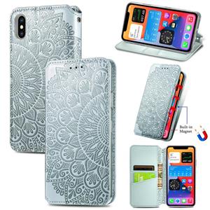 huismerk Blooming Mandala Embossed Pattern Magnetic Horizontal Flip Leather Case with Holder & Card Slots & Wallet For iPhone XS / X(Grey)