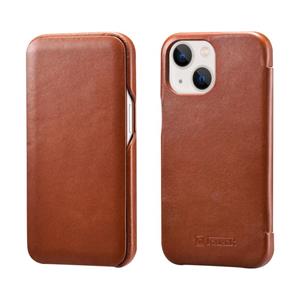 Icarer First Layer Cowhide Horizontale Flip Phone Case voor iPhone 13 Mini (Brown)