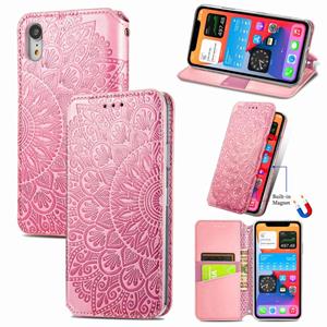 huismerk Blooming Mandala Embossed Pattern Magnetic Horizontal Flip Leather Case with Holder & Card Slots & Wallet For iPhone XR(Pink)