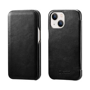 Icarer First Layer Cowhide Horizontal Flip Phone Case voor iPhone 13 (Zwart)